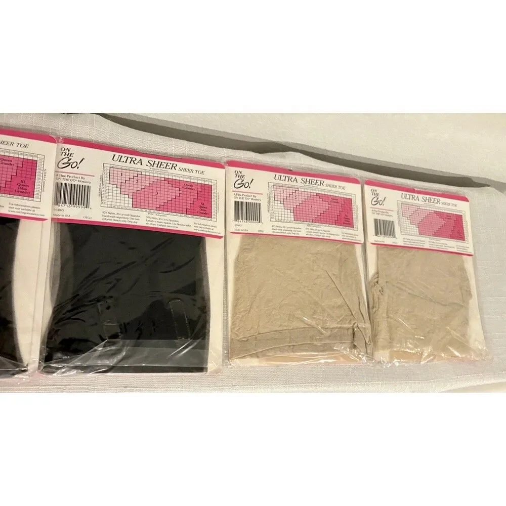Lot of 4 On The Go Size 3 Ultra Sheer Jet Black & Oatmeal Stockings Large